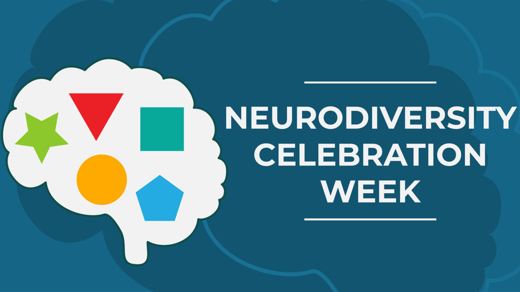 Neurodiversity Celebration Week. Vector banner. Coloured geometric shapes to show brain structure differences.